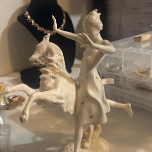 Hutschenreuther   Graceful White Ceramic Horse and Rider Sculpture